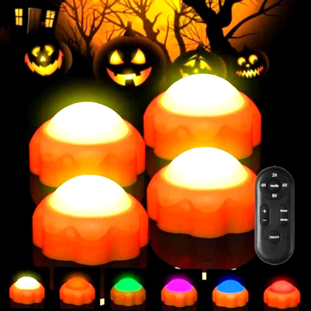 Halloween Pumpkin Lights 6 Pack, LED Lights Battery Operated with Remote & Timer